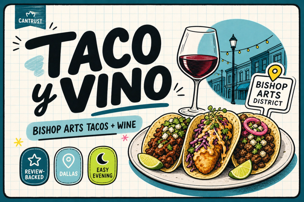 AI-generated editorial cover for Taco y Vino in Dallas-Fort Worth