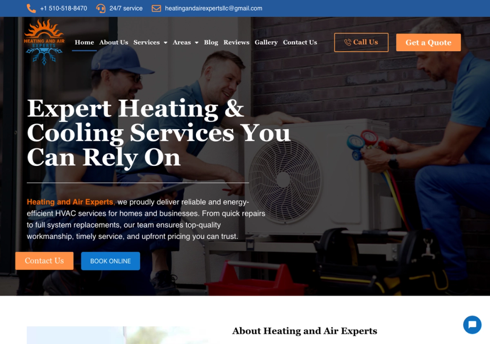 官网首页截图 · 2026-10-12 Heating And Air Experts 官网首页截图