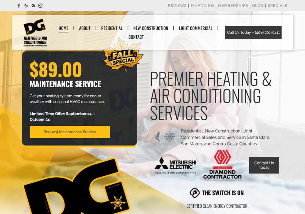 DG Heating and Air Conditioning 官网首页截图