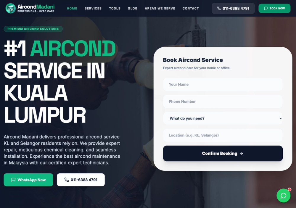 Aircond Madani | Aircond Service, Repair & Installation Kuala Lumpur & Selangor 官网首页截图