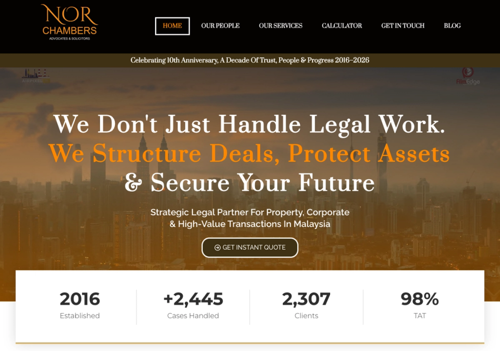 官网首页截图 · 2026-10-21 NOR CHAMBERS 官网首页截图
