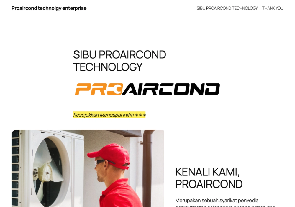 官网首页截图 · 2026-10-19 Sibu ProAircond Technology 官网首页截图