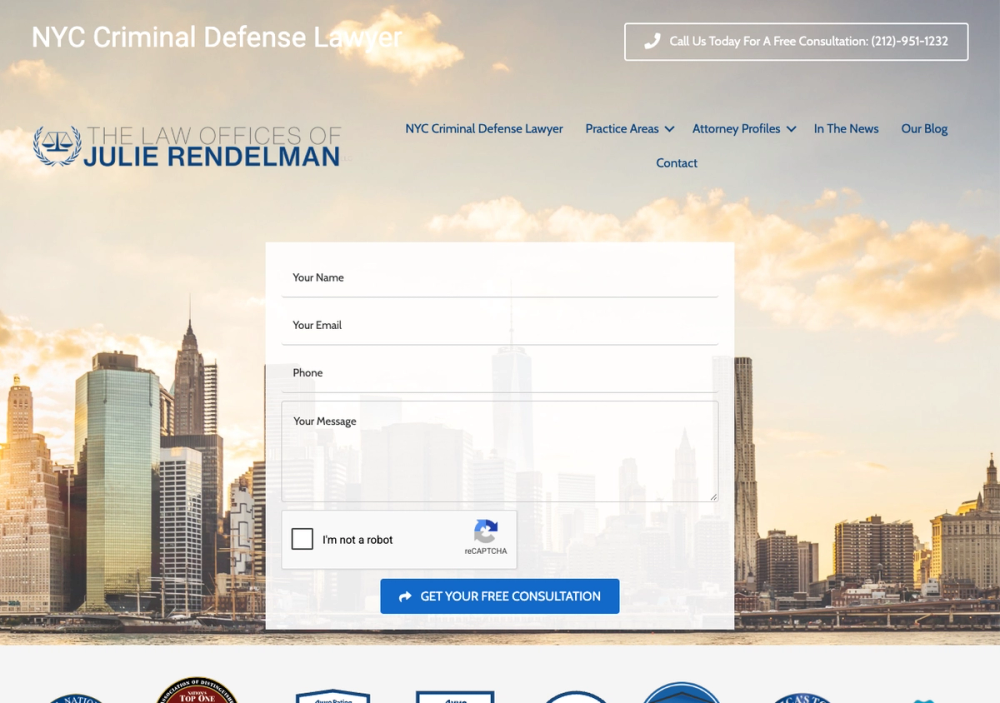 官网首页截图 · 2026-10-19 Law Offices of Julie Rendelman, LLC 官网首页截图