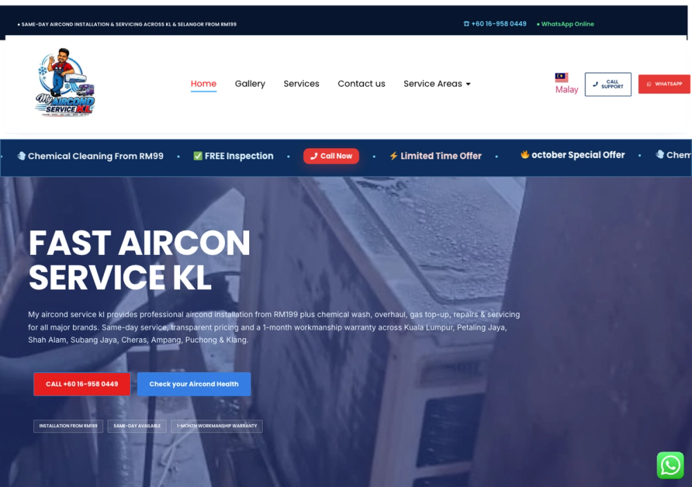 官网首页截图 · 2026-10-15 My Aircond Service KL 官网首页截图