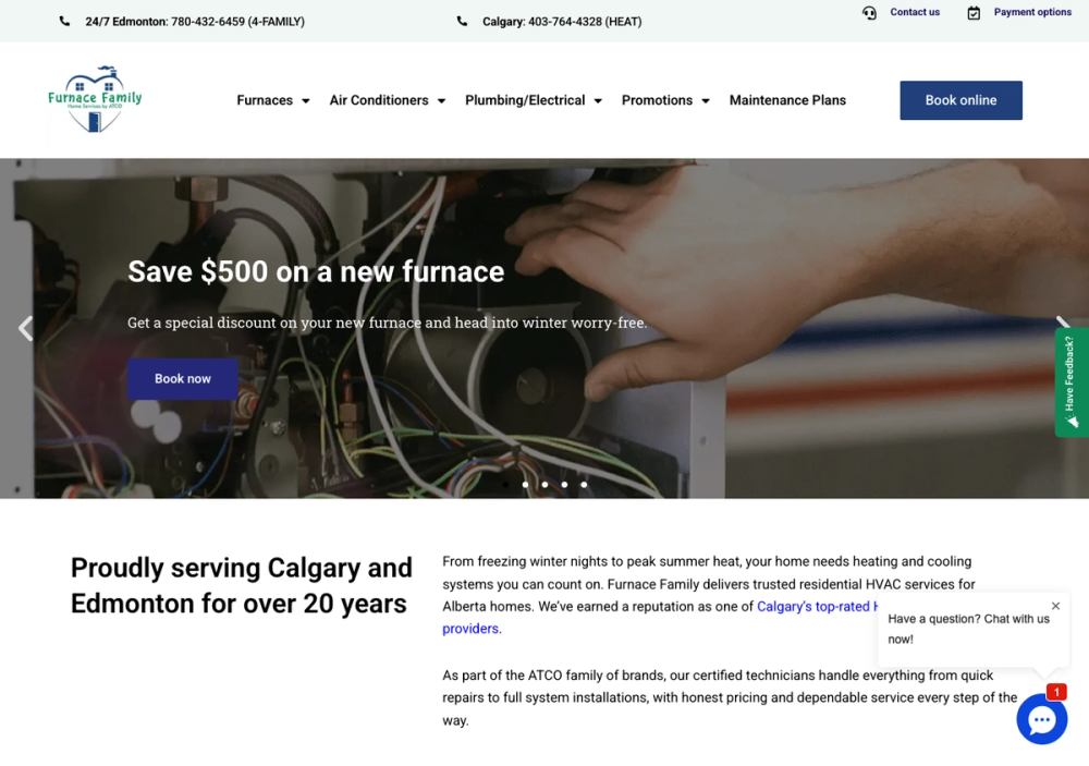 Furnace Family Edmonton 官网首页截图