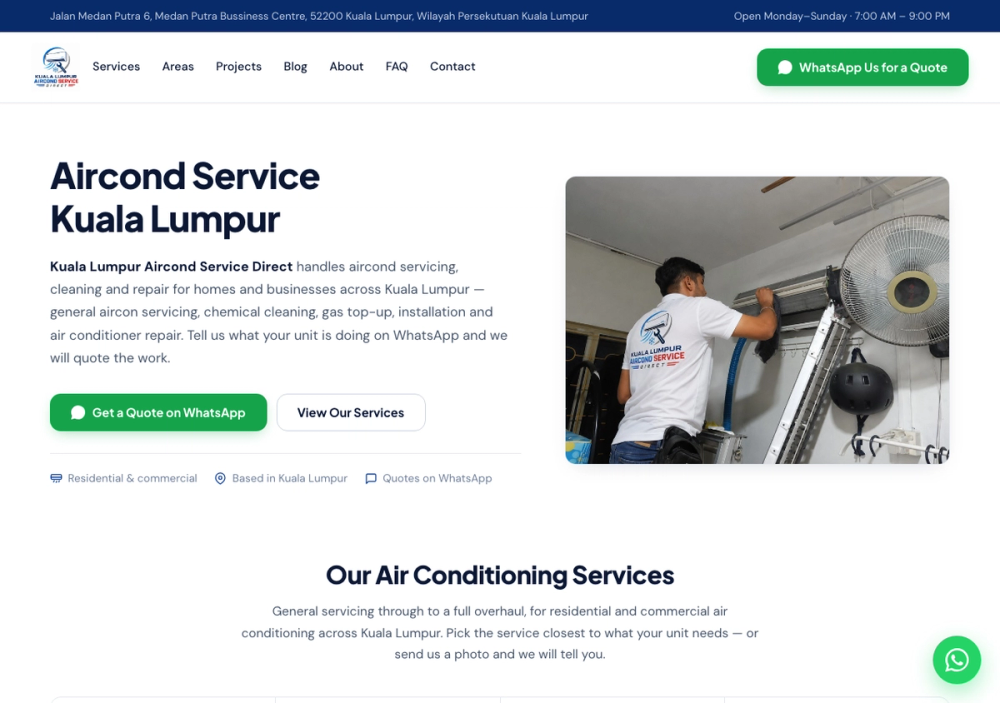 Kuala Lumpur Aircond Service Direct 官网首页截图