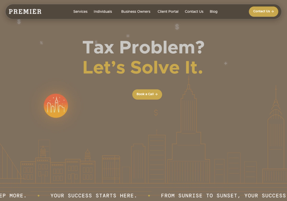PREMIÉR ACCOUNTING, TAX & BUSINESS 官网首页截图