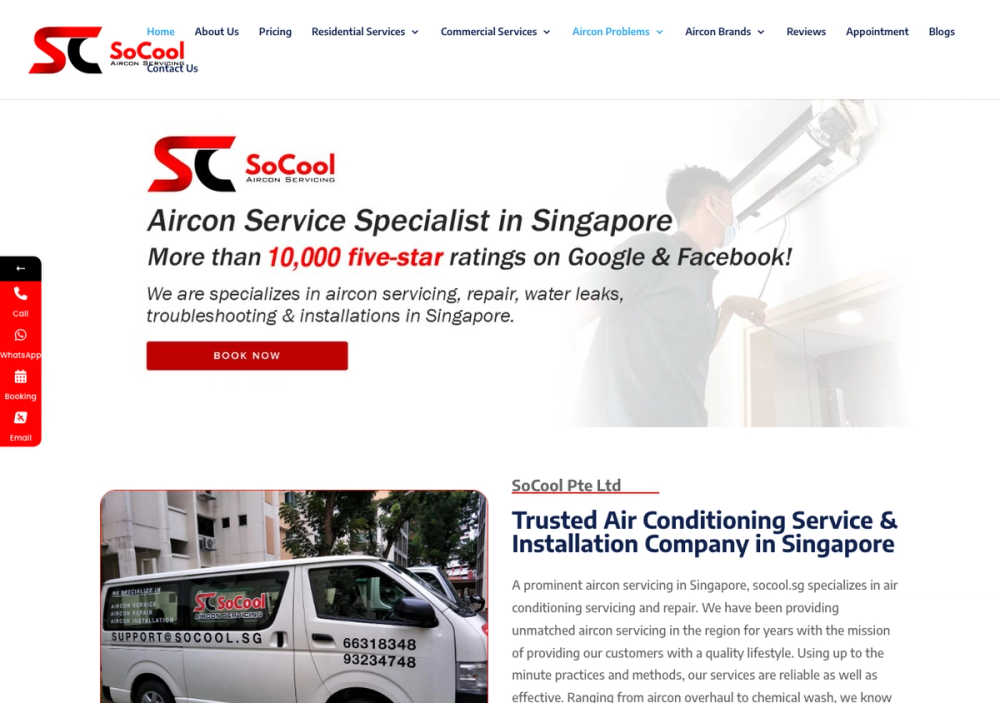 SoCool Pte Ltd - Aircon Servicing Singapore 官网首页截图
