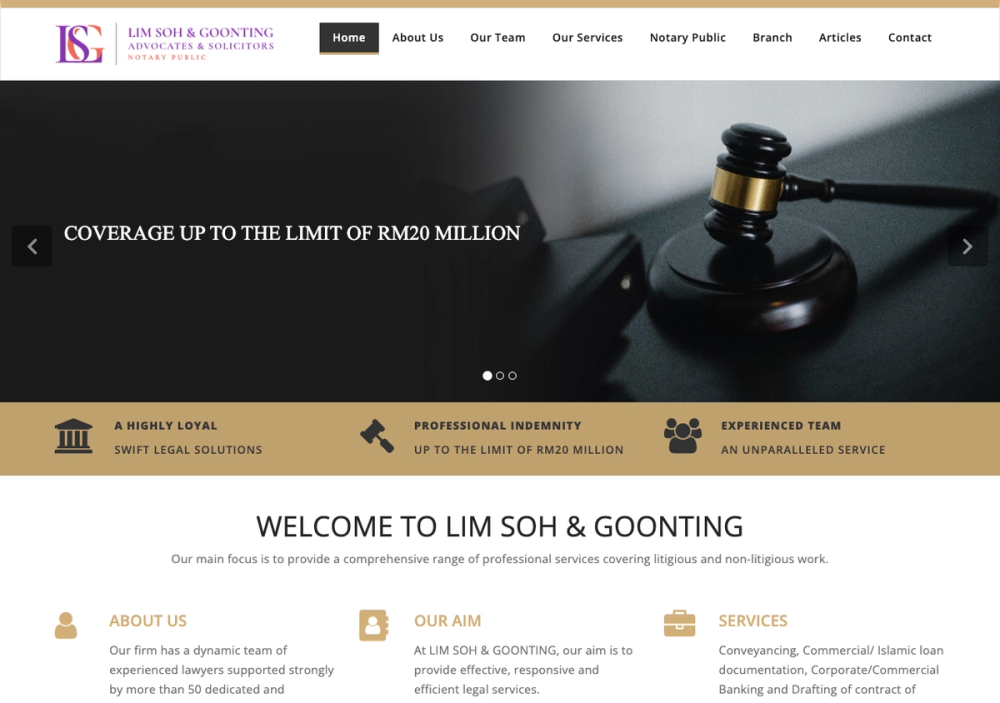 官网首页截图 · 2026-10-21 Lim Soh & Goonting Advocates & Solicitors 官网首页截图