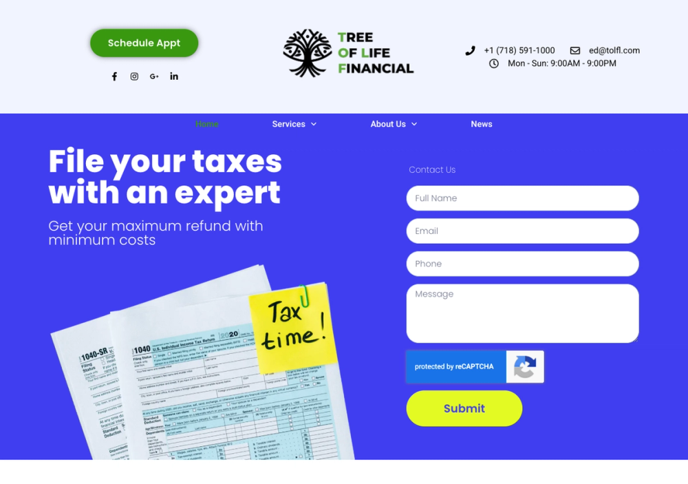官网首页截图 · 2026-10-23 TOLF Tax & Accounting Queens 官网首页截图