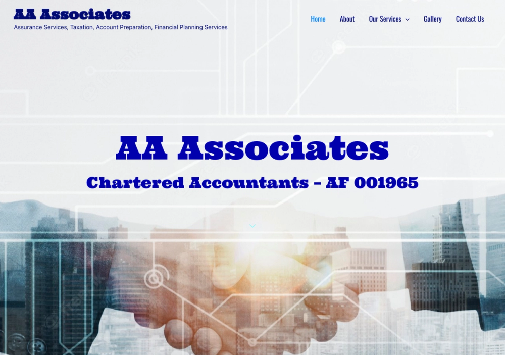 官网首页截图 · 2026-10-25 AA Associates Chartered Accountants 官网首页截图
