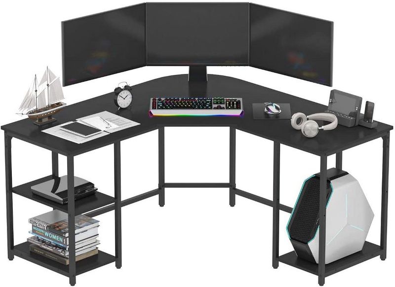 Round Corner Desk Gaming with shelves