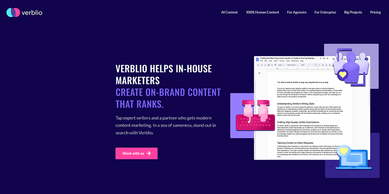 Verblio landing page