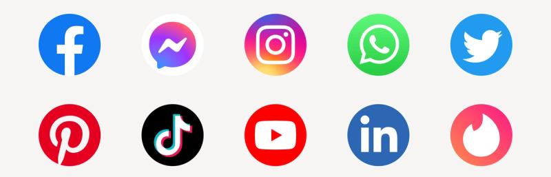 Picture of different media apps such as FB and Instagram.