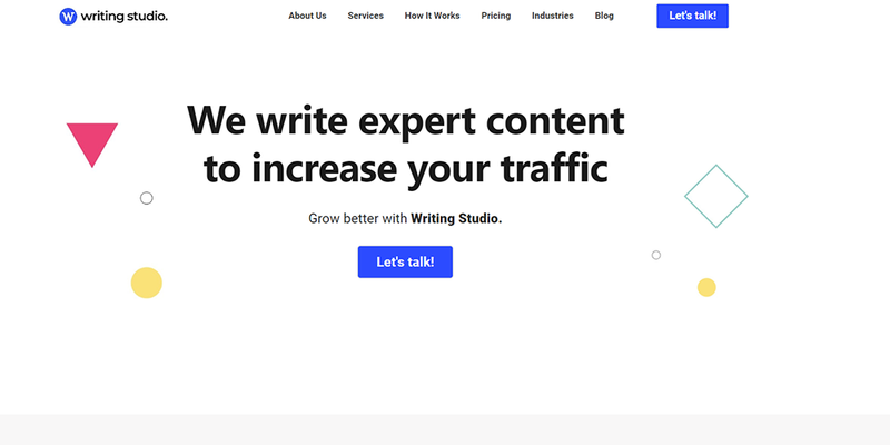 Writing studio landing page