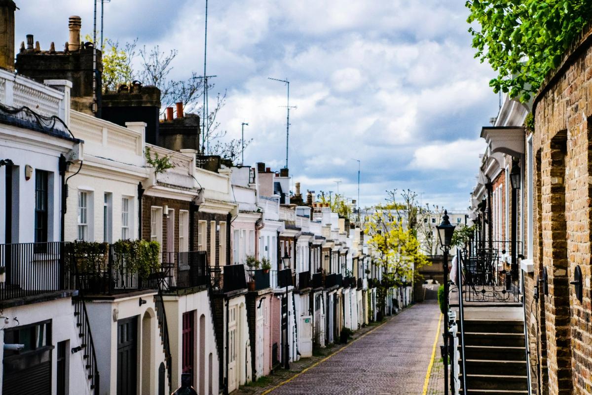 A row of houses on a residential street