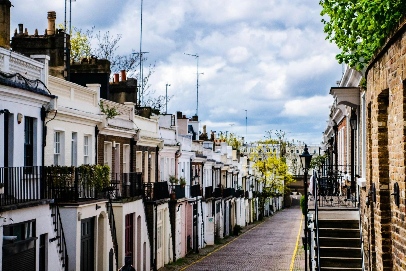 A row of houses on a residential street