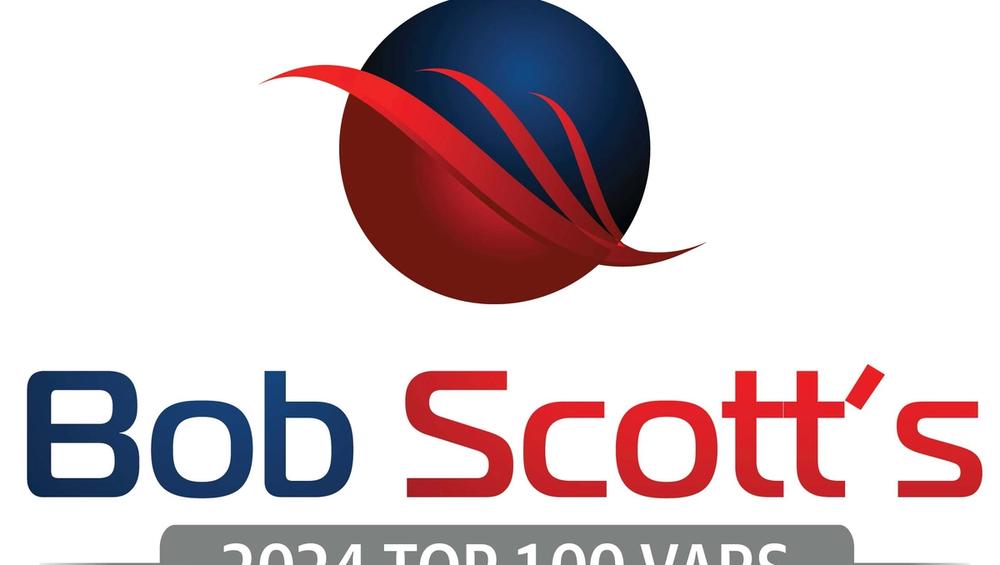Bob Scott’s 2024 Top 100 VARs logo with red and blue globe and swoosh graphic