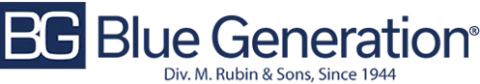 Blue Generation logo with white BG initials in a navy box and text tagline below