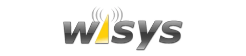 Wisys logo with stylized gray letters and a yellow triangular I emitting radio waves