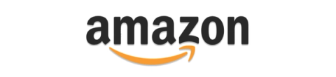 Amazon logo with black lowercase text and a curved orange arrow underlining the word