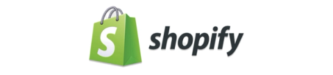 Shopify logo with green shopping bag icon and stylized black text