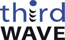Third Wave logo with blue word “third” above bold black word “WAVE” and stylized wave icon in the letter i
