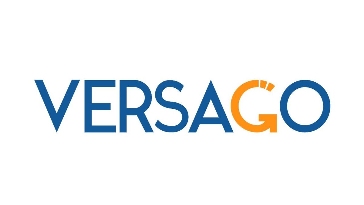 VERSAGO logo with blue letters and stylized orange G on a white background