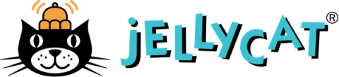 Jellycat logo with a smiling black cat wearing an orange jelly hat beside turquoise text reading JELLYCAT