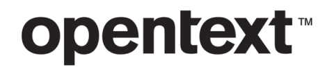 Black lowercase “opentext” wordmark logo on a white background