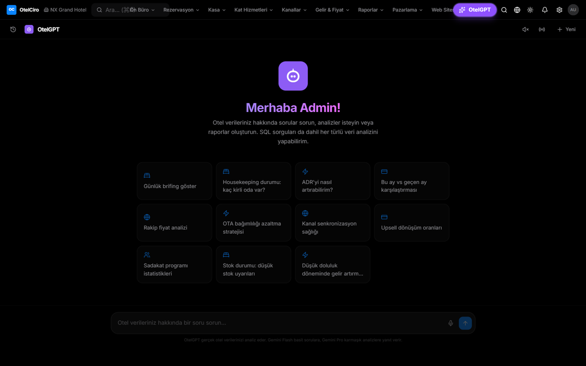 OtelGPT AI asistan sohbet ekranı