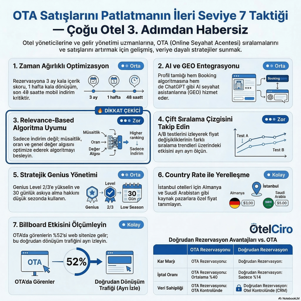 7 İleri Düzey OTA Satış Optimizasyonu Taktiği infografiği