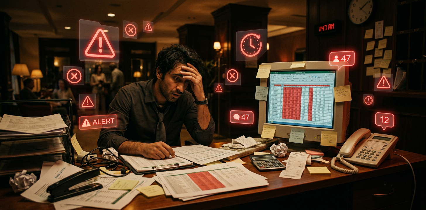 Geleneksel otel yönetiminin karmaşıklığı — dağınık veriler ve manuel süreçler