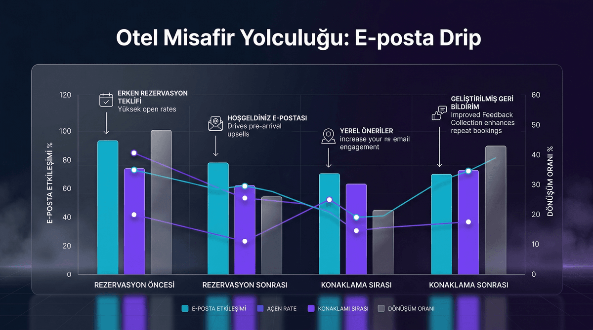 E-posta Drip Kampanya Otel Misafir İnfografiği