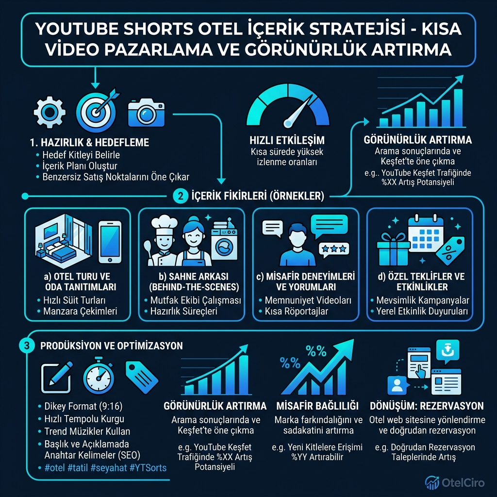 YouTube Shorts Otel İçerik Stratejisi İnfografiği