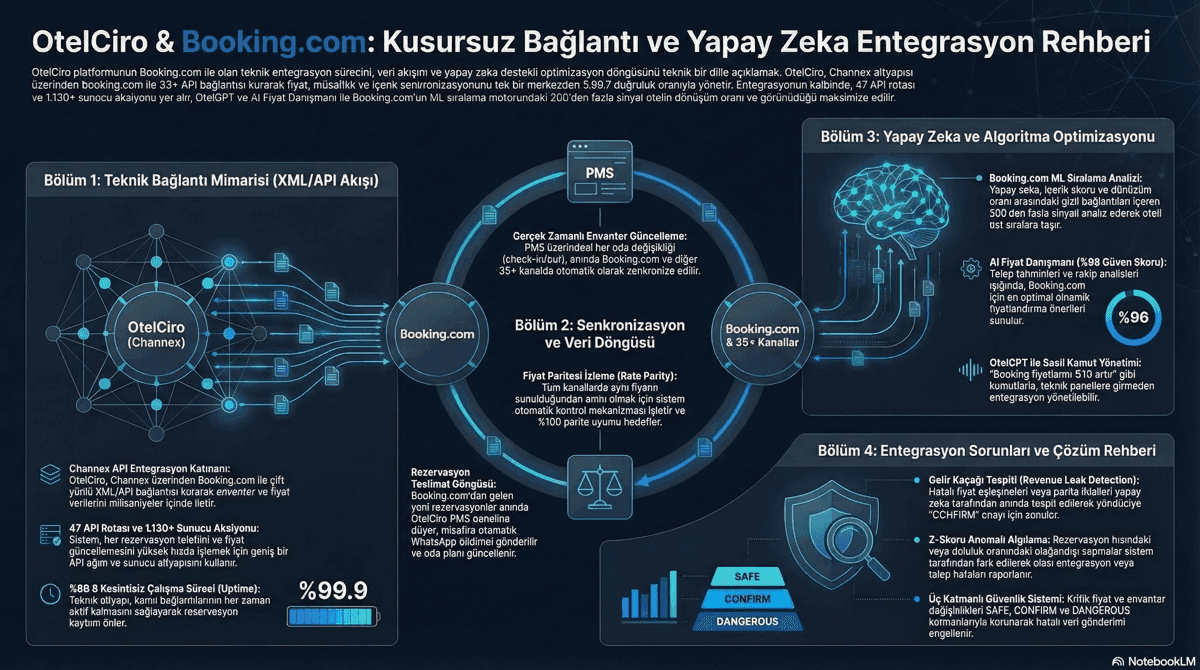 Booking.com Connectivity Provider ve channel manager entegrasyon süreci infografiği
