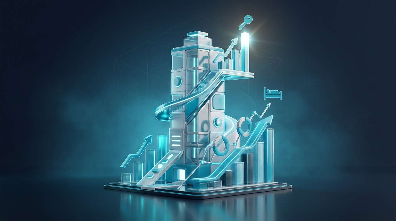 Doluluk oranı ve RevPAR karşılaştırması ve metrik piramidi infografiği