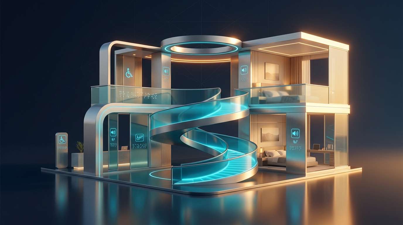 Engelsiz otel tasarımı ve erişilebilirlik standartları infografiği