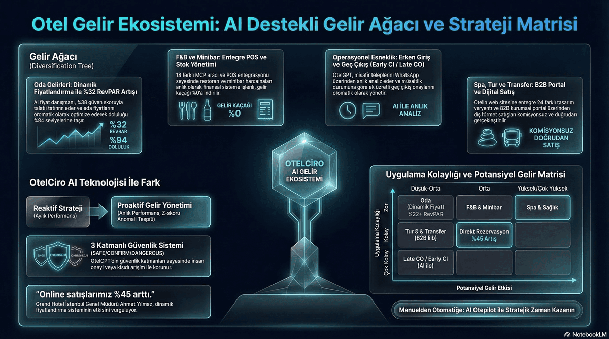 Otel ek gelir kaynakları ve ancillary revenue fırsatları diyagramı