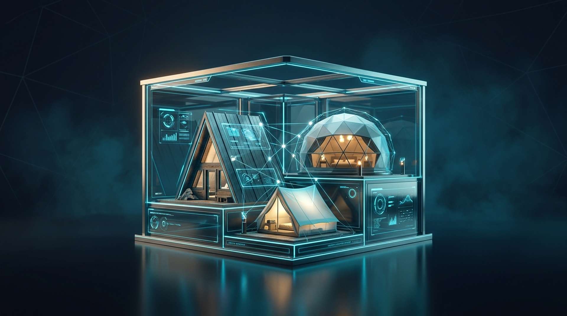 Dağ evi, kamp ve glamping işletme yönetimi infografik — alternatif konaklama türleri, fiyatlandırma ve OTA stratejisi