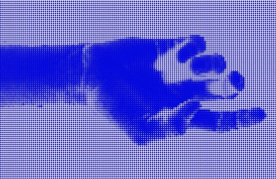 An open hand with fingers spread, rendered in halftone dots.
