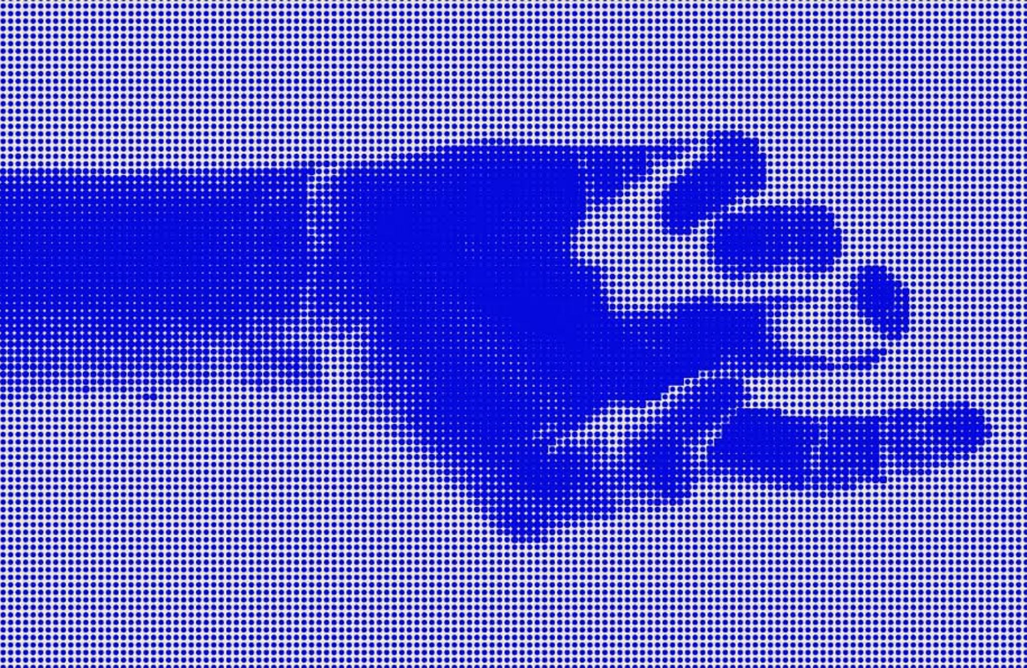 An open hand with fingers spread, rendered in halftone dots.