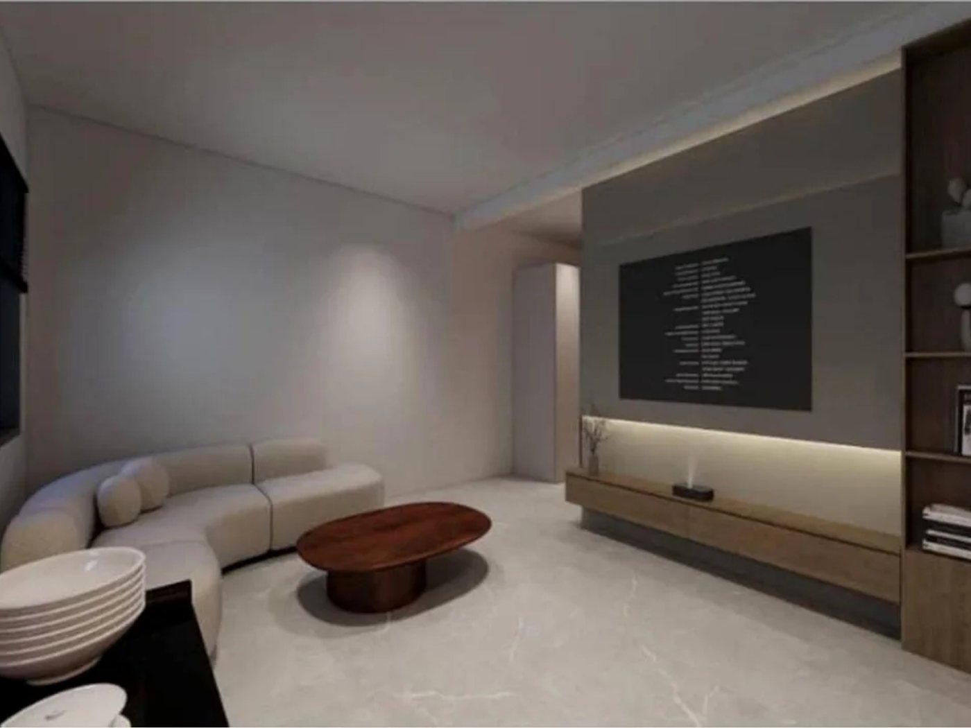 Living area of the Al Mulk Center apartment