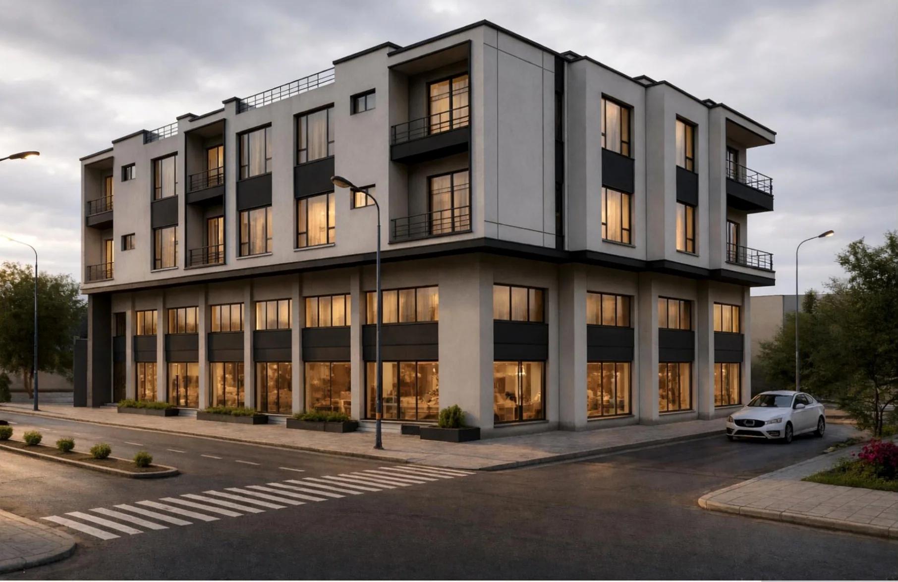 Mixed-use building with commercial ground floor and residential levels