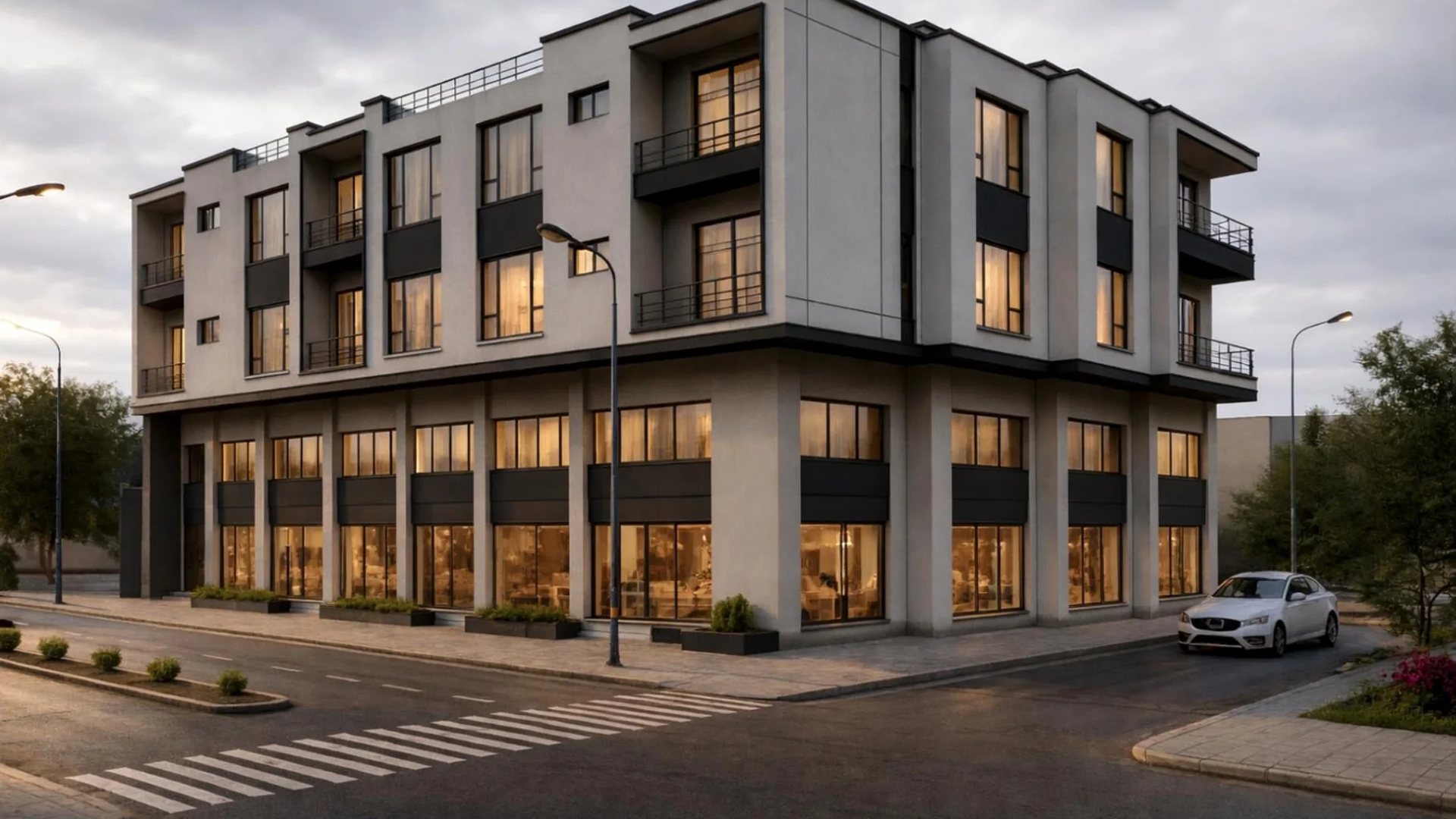 Mixed-use building with commercial ground floor and residential levels