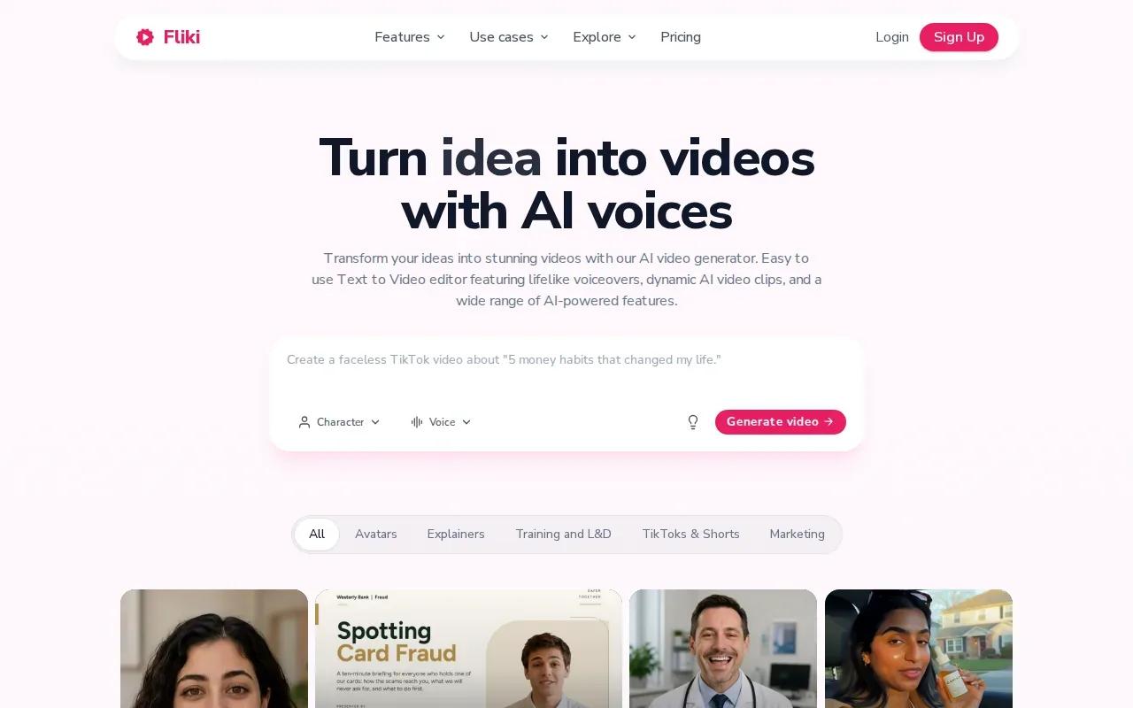Screenshot of the Fliki website