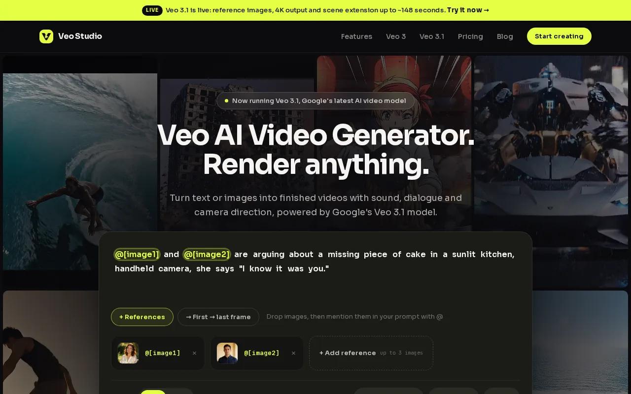 Screenshot of the Veo Studio website