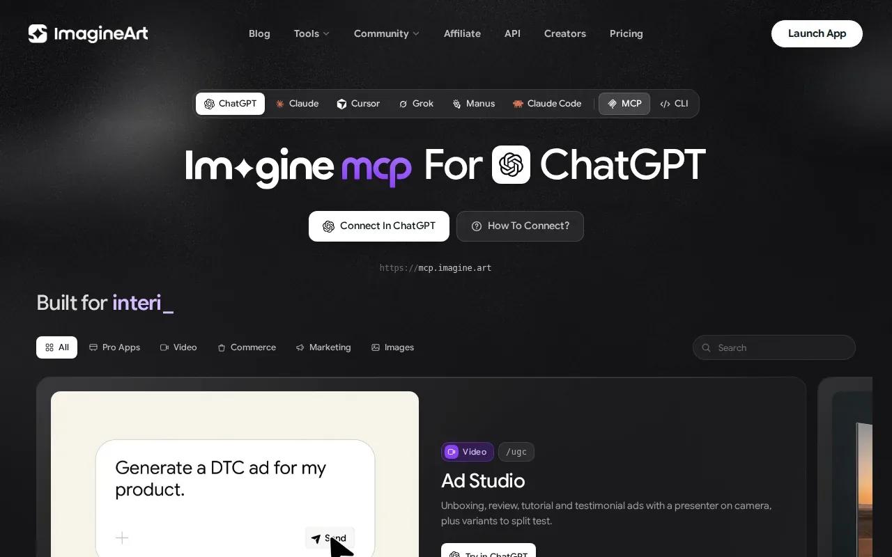 Screenshot of the ImagineArt website