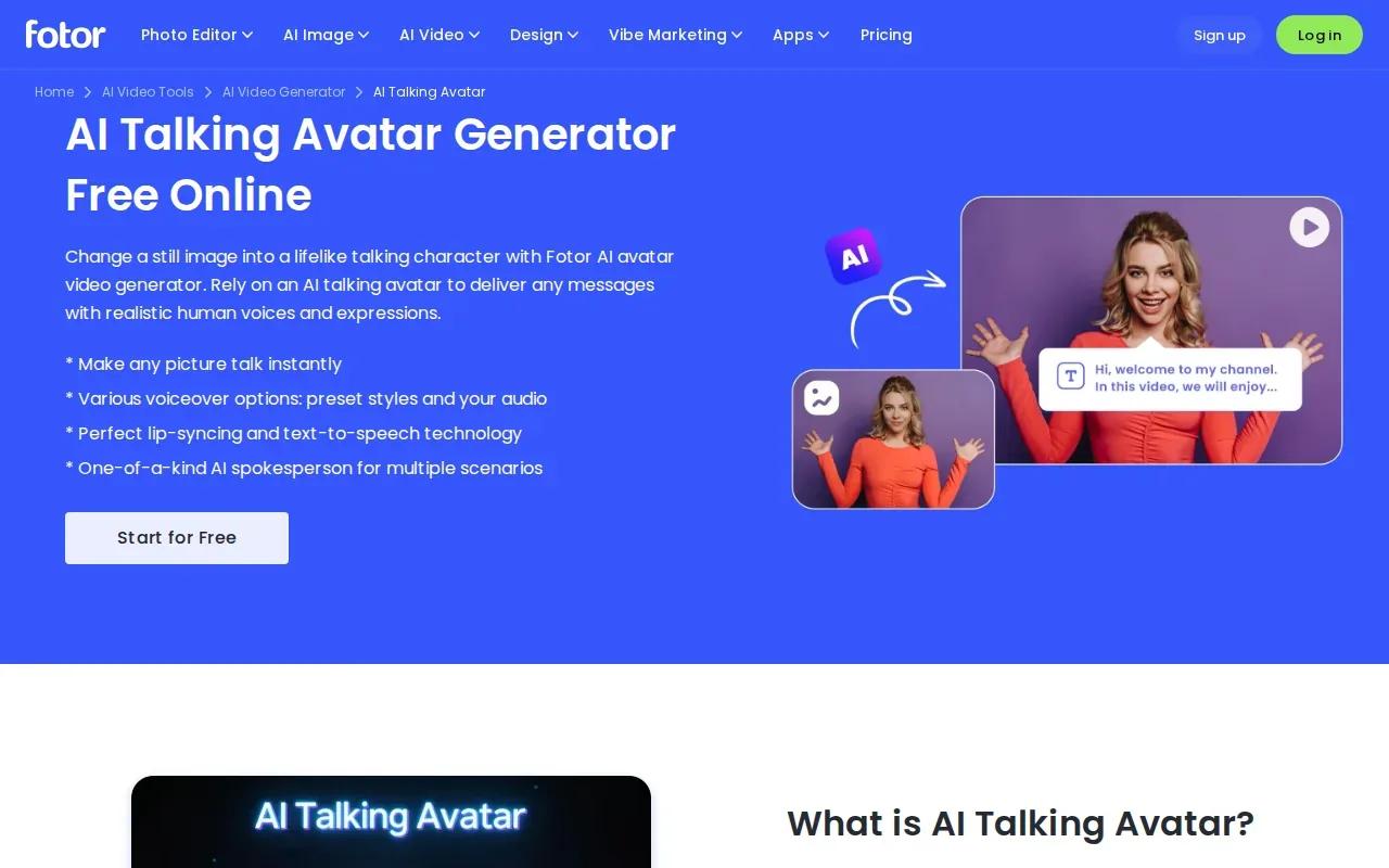 Screenshot of the Fotor AI Talking Avatar website