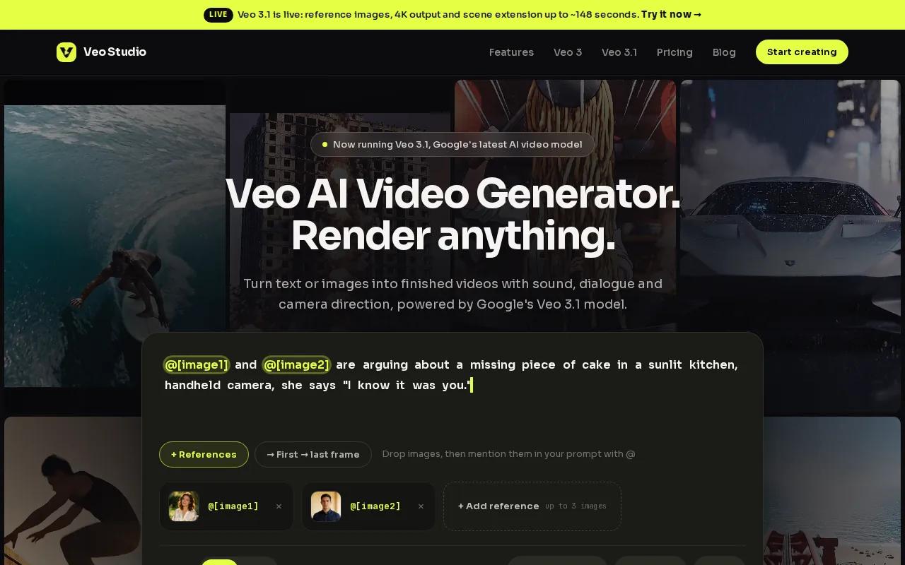 Screenshot of the Veo Studio website